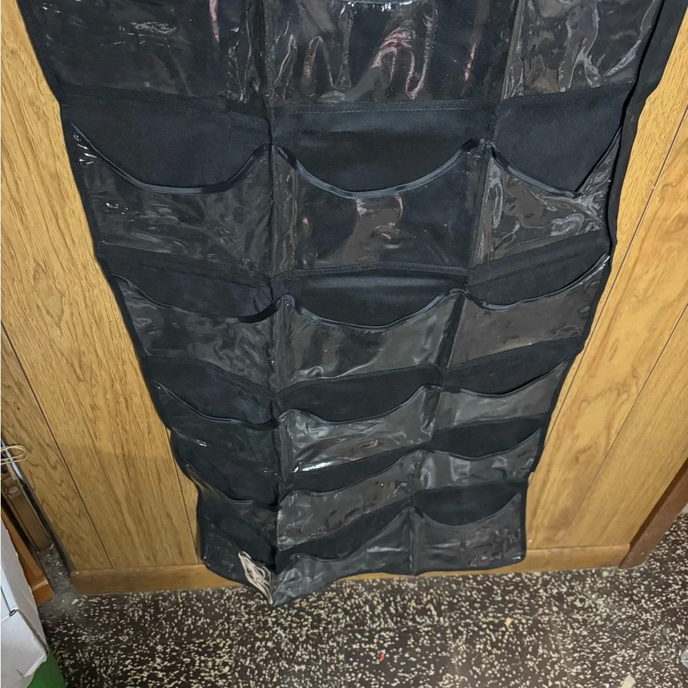 24 Pocket Over The Door Shoe Organizer Clear Hanging Storage Black‎ 27x71 Inch